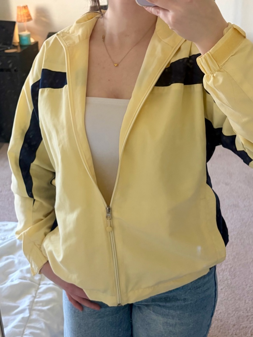 Studio Works Butter Yellow Navy Lightweight Windbreaker Style Athletic Jacket